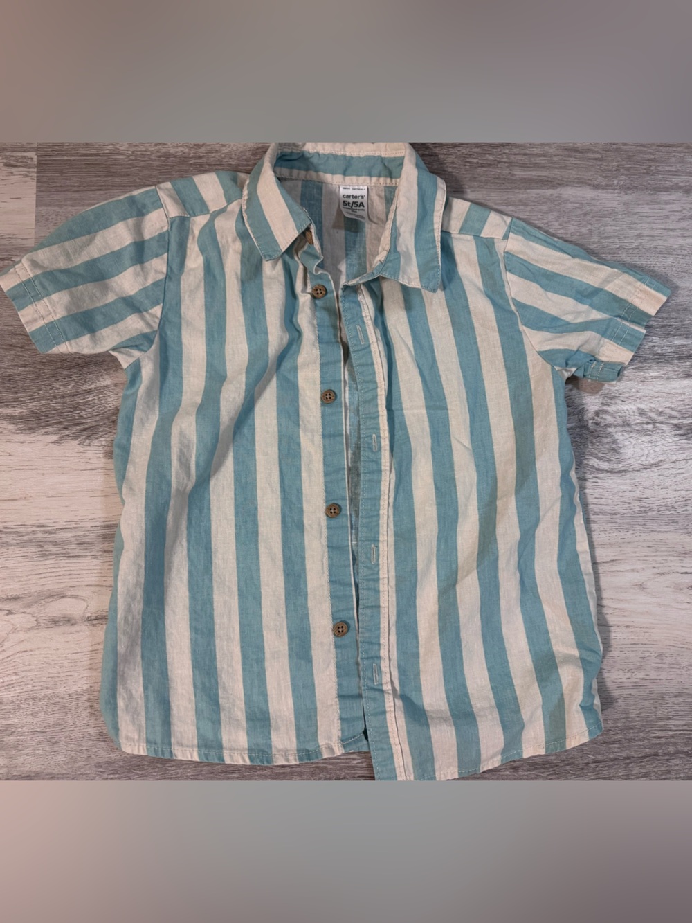 Carter's Short-Sleeve Button-Up Shirt - Teal & White Stripes